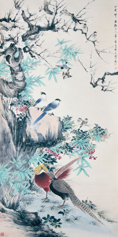 顏伯龍 花鳥立軸 157*69cm