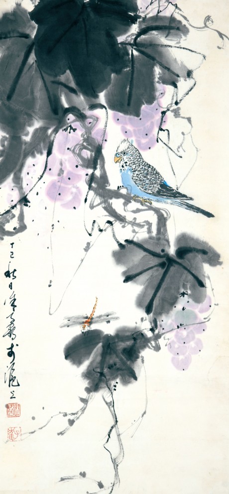 徐子鶴  花鳥立軸	68*32cm