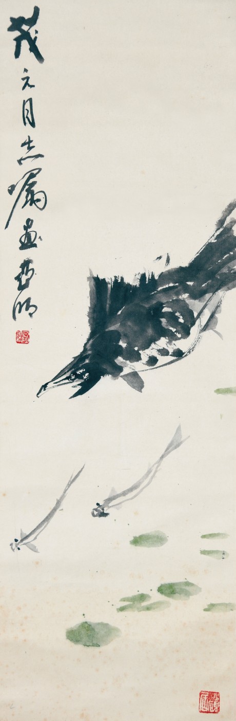 亞明  魚(yú)立軸	101×34CM