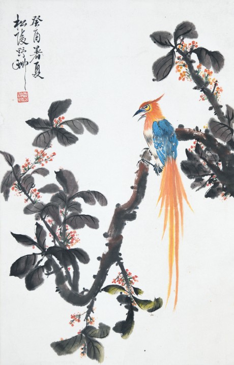 吳野洲  花鳥(niǎo)立軸	69×45CM