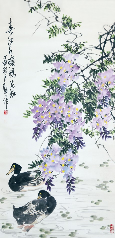 張繼馨  花鳥(niǎo)鏡片	136×68CM