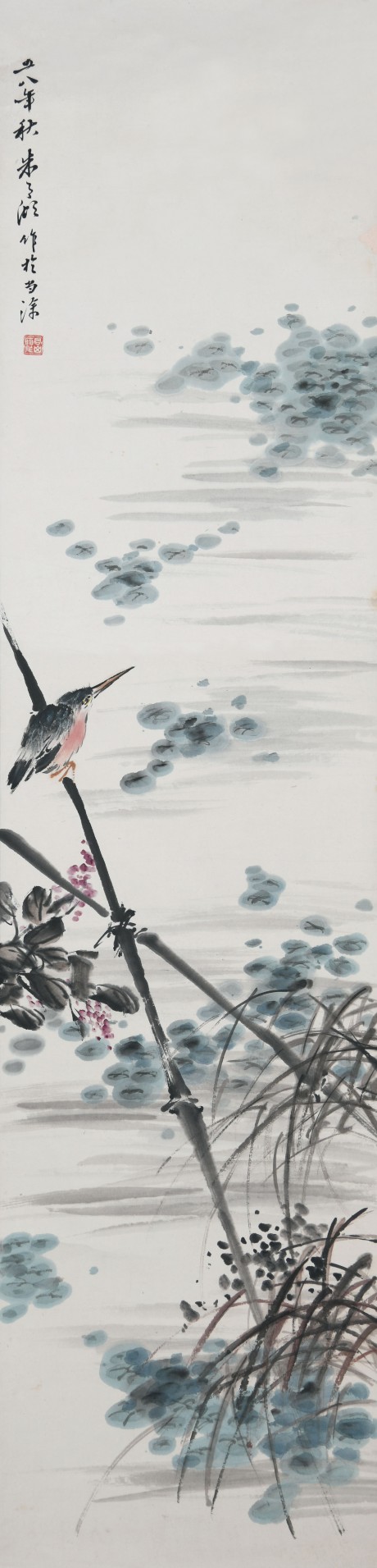 朱月湖  花鳥鏡片	138×35CM