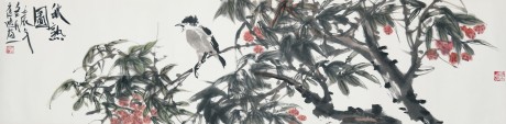 崔進(jìn)  花鳥(niǎo)鏡片 134×34CM