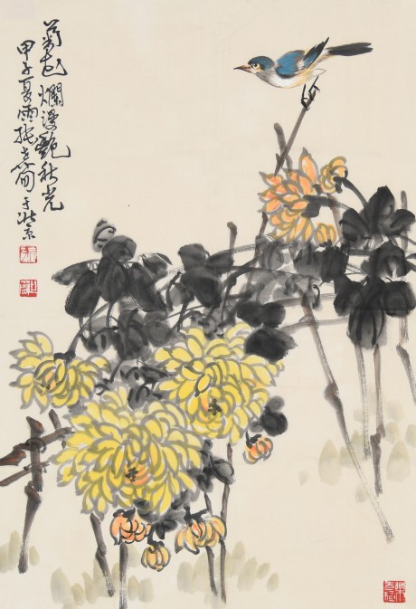 張世簡(jiǎn)  花鳥(niǎo)單片	69×46CM